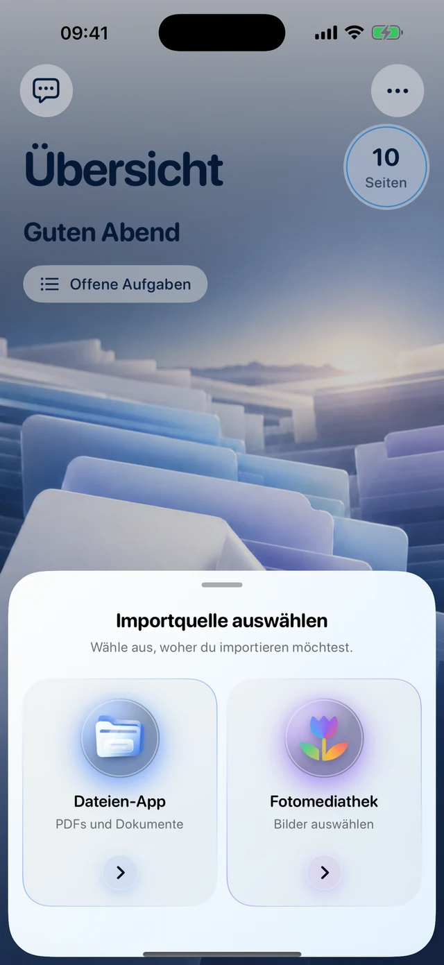 Auswahl zum Scannen oder Importieren eines Dokuments
