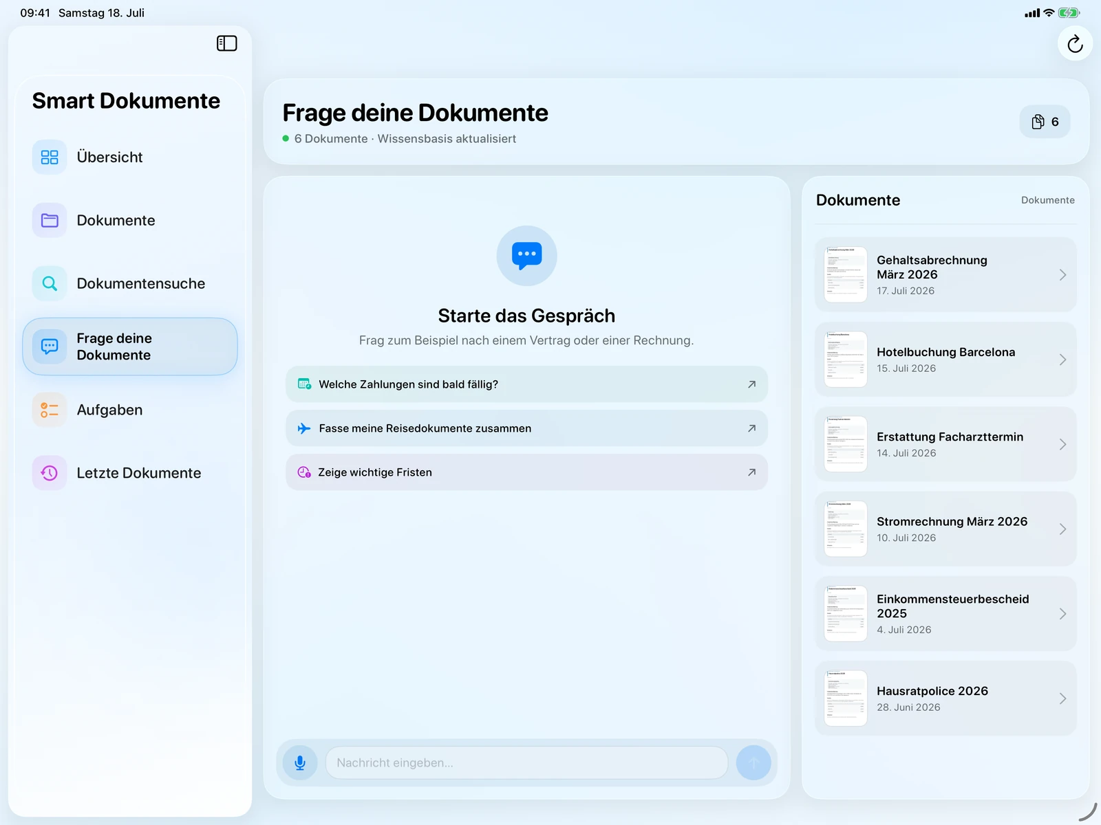 Smart Document Manager Übersicht auf dem iPad
